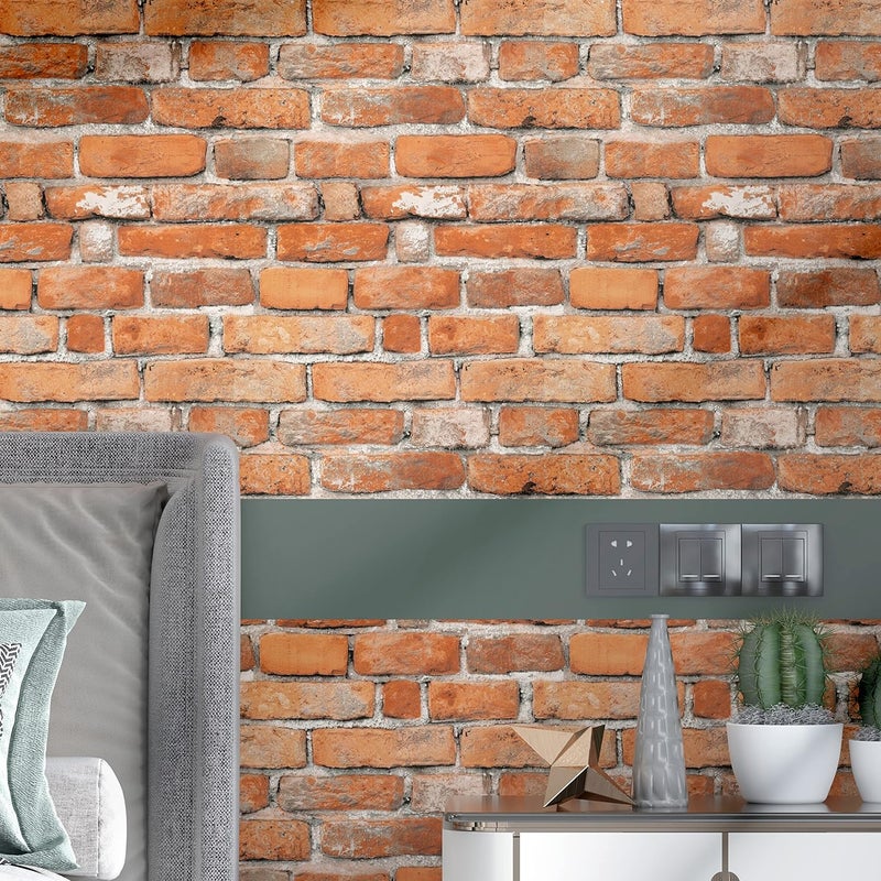 tiltil Faux Brick Peel and Stick Wallpaper 17.7" x 78.7" Contact Paper for Cabinets 3D Brick Wall Backdrop Self-Adhesive Wallpaper Red Bricky Textured Vintage Removable Wall paper for Fireplace Kitchen Vinyl - Image 2
